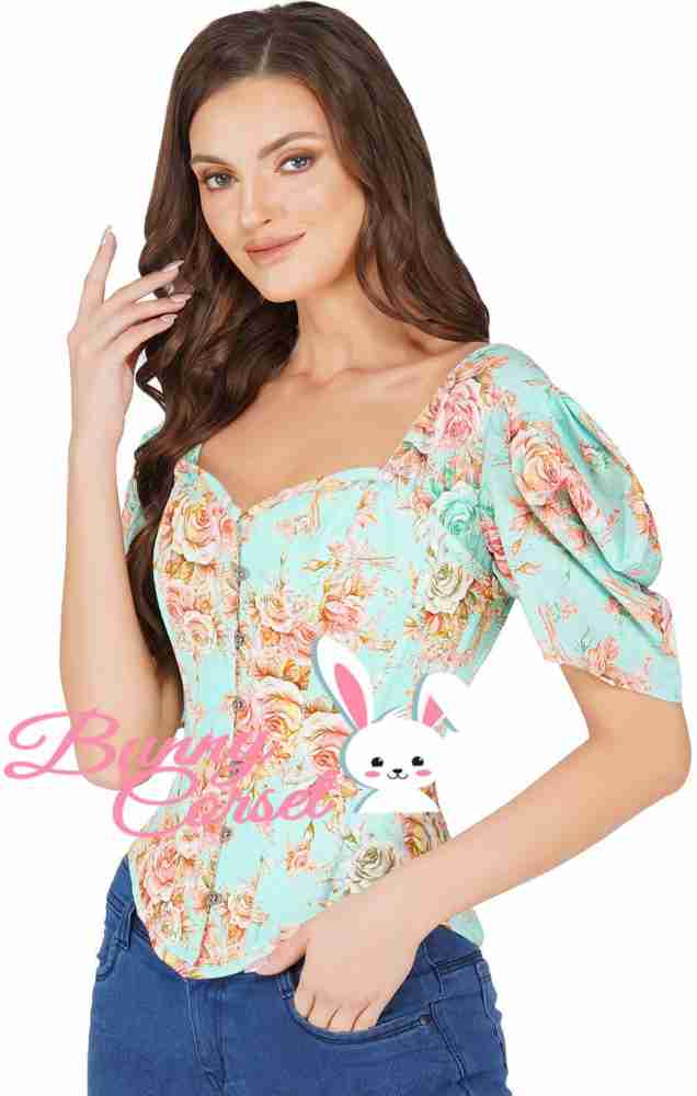 Bunny Corset Casual Floral Print Women Beige Top - Buy Bunny