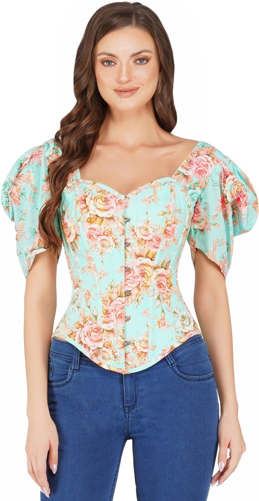 Bunny Corset Casual Floral Print Women Light Blue Top - Buy Bunny Corset  Casual Floral Print Women Light Blue Top Online at Best Prices in India
