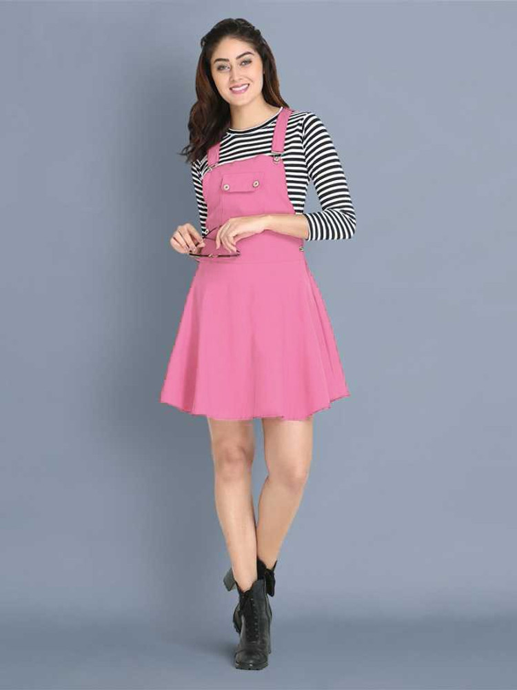 Pink denim deals pinafore dress