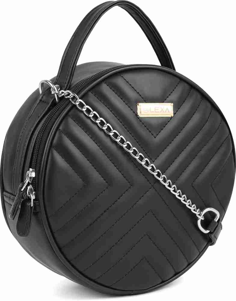 Black leather top circle bag