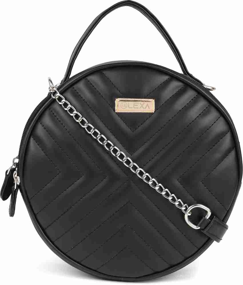 Lexa Black Sling Bag Round PU Leather Circular Sling Bag for Girls