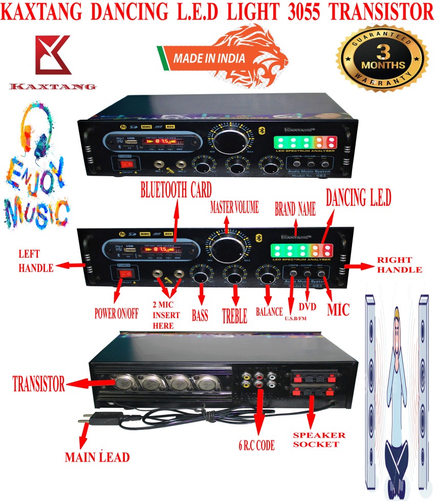 Kaxtang Black 4 Channel Bluetooth Amplifier With Remote, Digital Stereo  With Bt