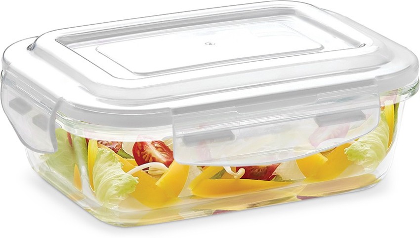 Borosil Klip N Store Glass Storage Containers for Kitchen with Air-Tight  Lids, Microwave & Oven Safe, Rectangular, Set of 2 (370 ml, 370 ml), Clear