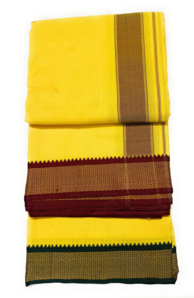 A COTTONS Men Yellow Cotton Traditional Pandits Pooja 9 5 Dhoti With Attached Angvastram Towel Inside. Solid Men Dhoti Buy A COTTONS Men Yellow Cotton Traditional Pandits Pooja 9 5 Dhoti With Attached