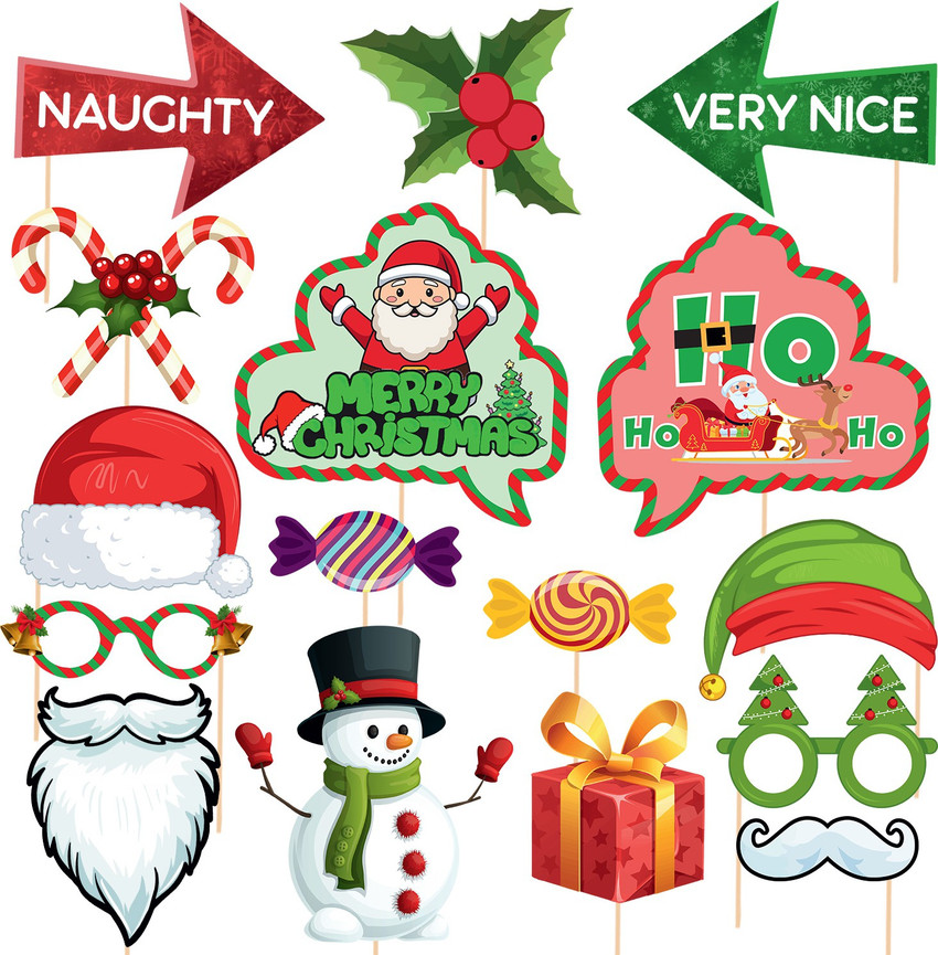 ZYOZI Christmas Party Photo Booth Props Happy Christmas Pose