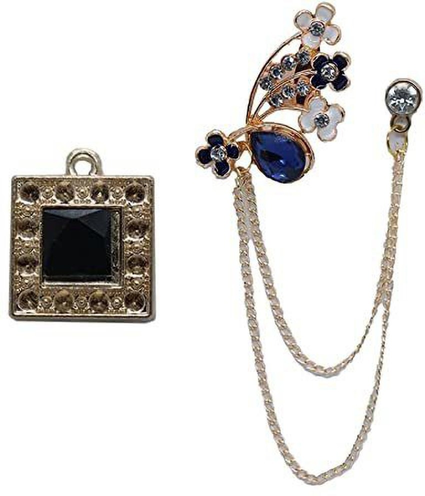 The Design Cart Fancy Black Centre Square And Golden Blue Stone White Flower  Styliesh Fashionable Part Wear Dress Brooches Lapel Pin For Man/Women/Girls/Boy  Combo Pack Of 2 Piece Brooch Price in India 
