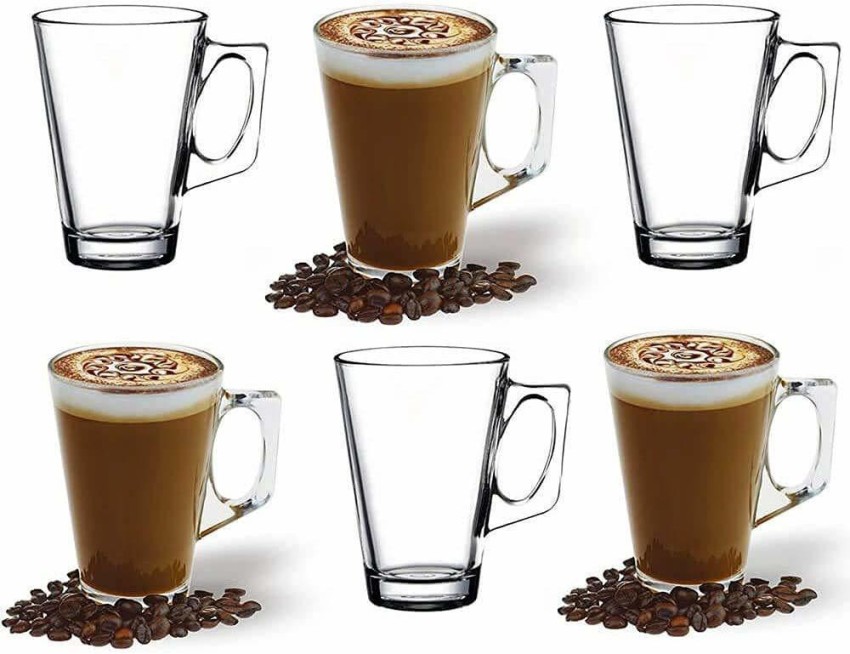 6 PACK 240ML HOT COLD DRINKS LATTE CAPPUCCINO GLASS MUGS COFFEE