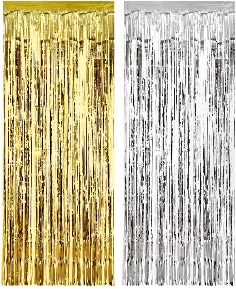 houseparty GOLDEN & SILVER Foil Curtain (Pack of 2 ; 3ft x 6ft Each)  Metallic Backdrop Streamers for Party Birthday, Baby Shower, Cradle,  Wedding Decorations Price in India - Buy houseparty GOLDEN