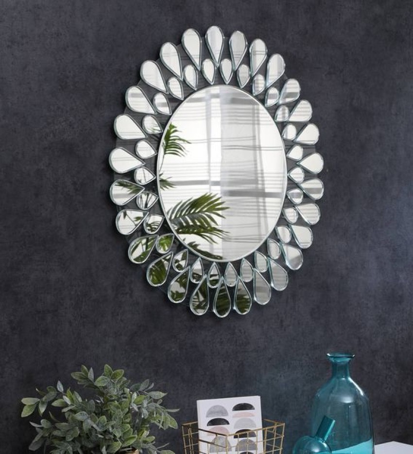 Miroir mural rond avec plumes blanches Decoration | Lumeers.com