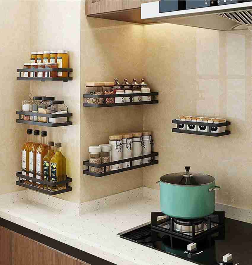 4 Pack Wall Mount Spice Rack Organizer for Cabinet Door Pantry Hanging  Spice Shelf Storage,Black Spice Rack Wall Mounted