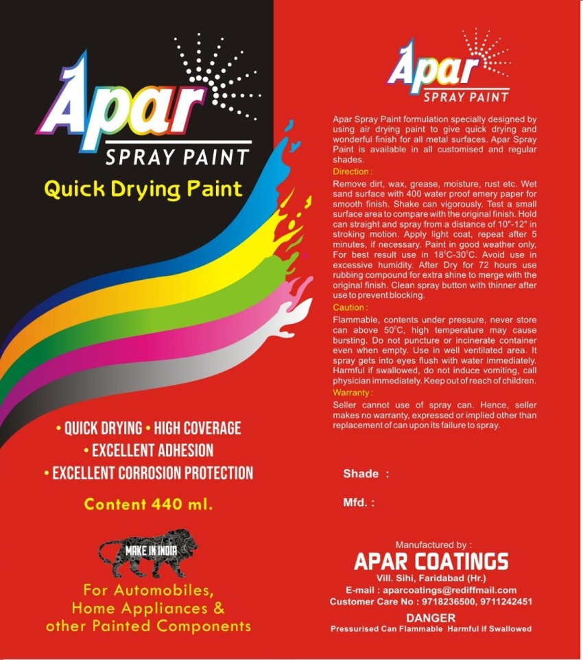 apar Spray Paint Can Pearl Metallic CHERRY RED - 440 ml, For Electric  Rickshaw, Bike, Cars, Home, Wood, Metal, Furnitures, Art and craft Painting  Pearl Metallic CHERRY RED Spray Paint 440 ml