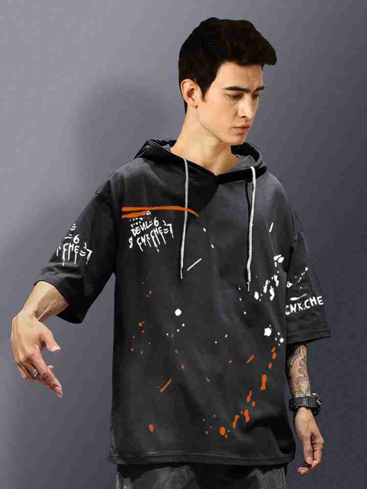 EyeBogler Printed Men Hooded Neck Grey T-Shirt - Buy EyeBogler Printed Men  Hooded Neck Grey T-Shirt Online at Best Prices in India | Flipkart.com