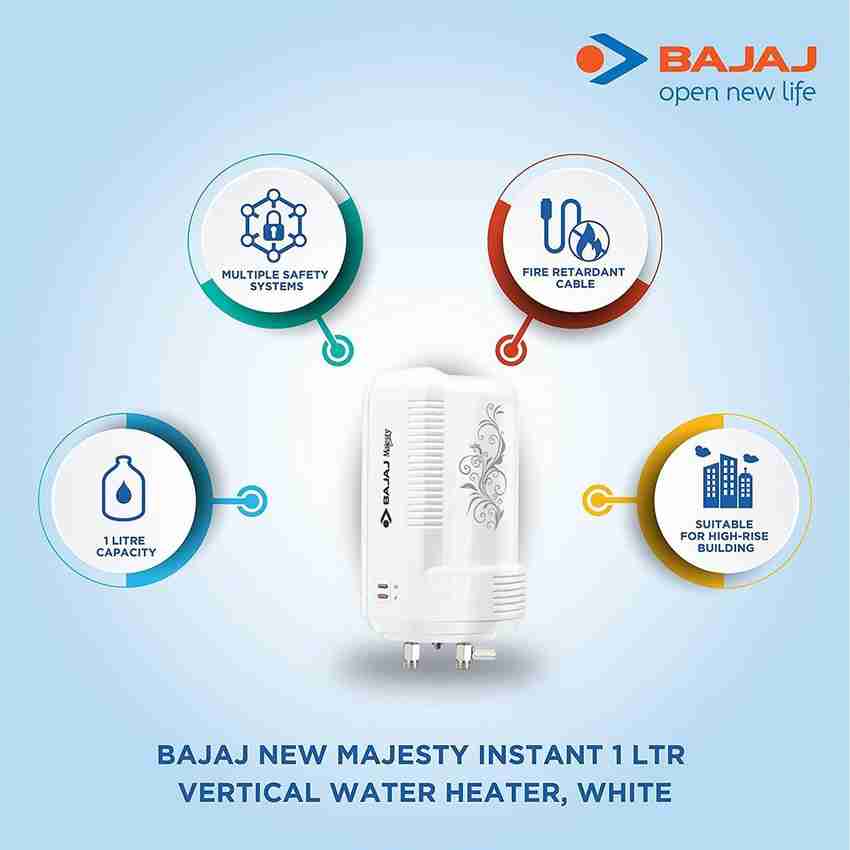 BAJAJ 3 L Instant Water Geyser (New Majesty-3000watt/3kw, White) Price in  India - Buy BAJAJ 3 L Instant Water Geyser (New Majesty-3000watt/3kw,  White) online at Flipkart.com