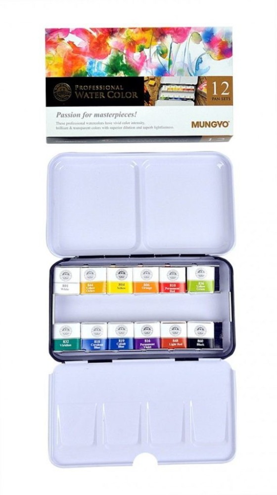 Mungyo Professional Watercolor Pan Set Of 12 Shades – Half Size -  Watercolor Pan Set 