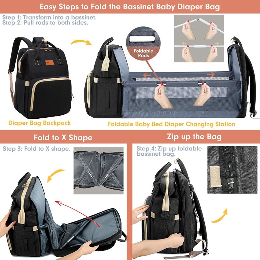 Baby Diaper Bag Changing Station Black  large capacity waterproof   Bunso Collection