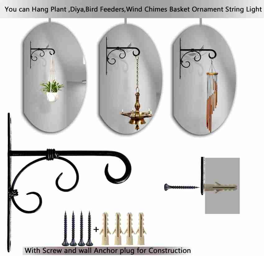 Pack of 2 Black Iron Outdoor Hanging Brackets Wall Hooks for Bird Feeder  Lanterns Wind Chimes with Screws