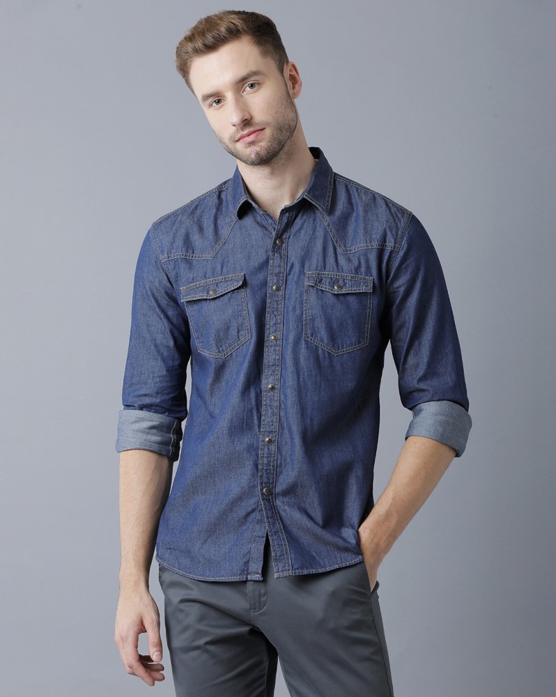 Buy Light Blue Single Pocket Denim Shirt for Men Online in India -Beyoung