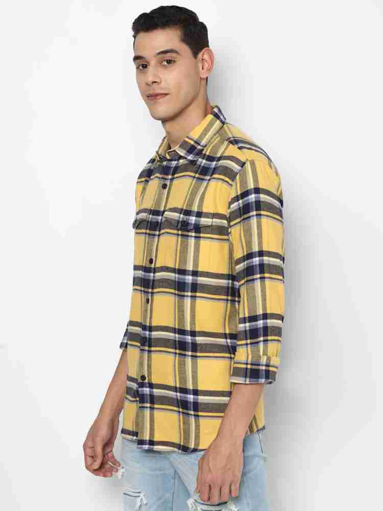 American Eagle Outfitters Men Checkered Casual Yellow Shirt