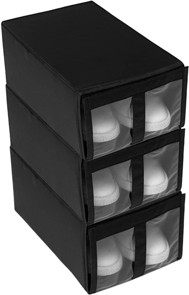 HomeStrap Set of 3 Polyester Shoe Stacker / Multipurpose Organizer for Shoes  with Handle and Transparent Window Storage Box Price in India - Buy  HomeStrap Set of 3 Polyester Shoe Stacker /