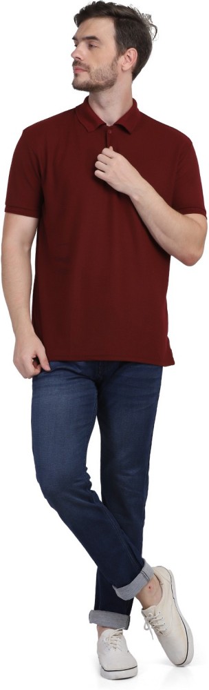 Buy Men Maroon Solid Polo Neck T-shirt Online - 708835