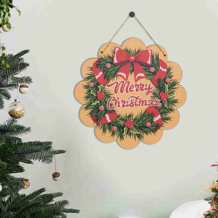 Open Road Brands 11x11 Merry Christmas Holly Wreath Hanging Wood Wall Decor