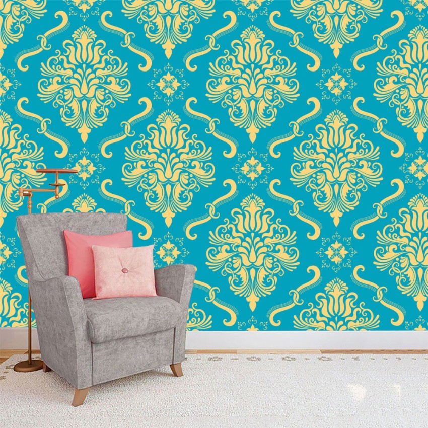 Decorative Production Floral  Botanical Blue Yellow Wallpaper Price in  India  Buy Decorative Production Floral  Botanical Blue Yellow Wallpaper  online at Flipkartcom