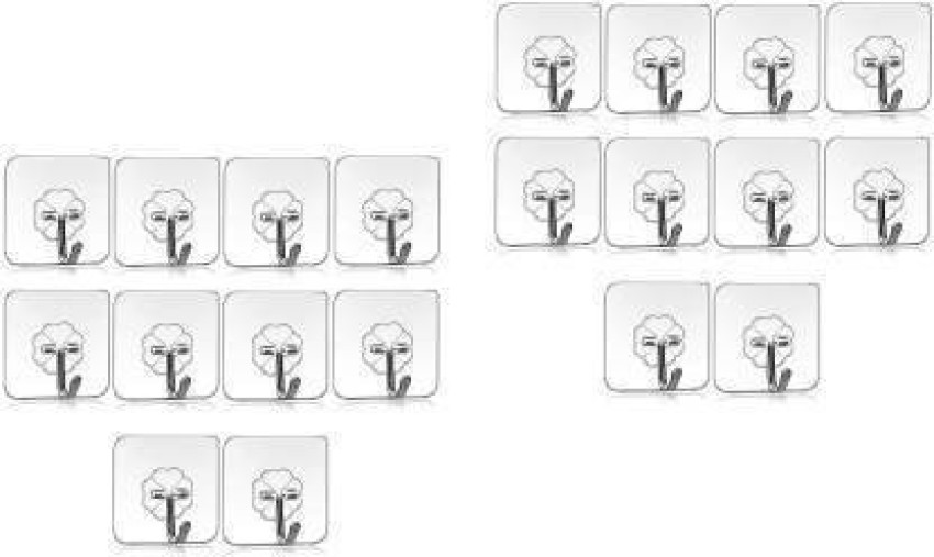 GAURINANDAN 20 Pcs Self Adhesive Wall Hooks, Heavy Duty Sticky Hooks for  Hanging , Waterproof Transparent Adhesive Hooks for Wall, Wall Hangers for  Hanging Kitchen Bathroom Bedroom Accessories Hook/Strong Adhesive Hook Wall