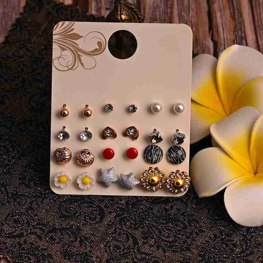  Buy navjai Multi Design Stud Earrings with Plastic Back for  Girls and Women 18pair Plastic Stud Earring Online at Best Prices in India