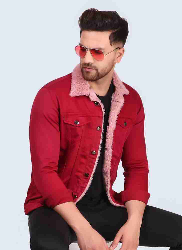 Red colour sales denim jacket