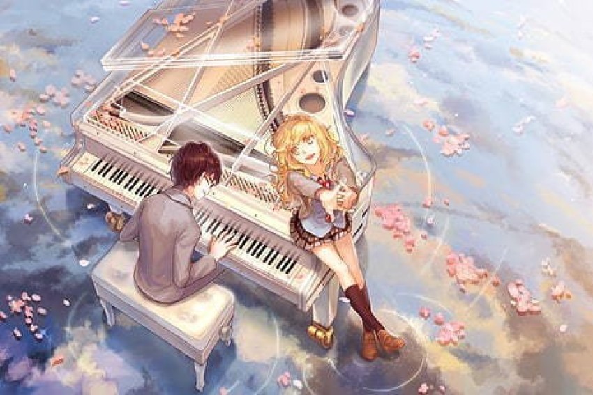 Wall Scroll Poster Fabric Painting For Anime Shigatsu wa Kimi no Uso Kaori  Miyazono & Kousei Arima 001 L