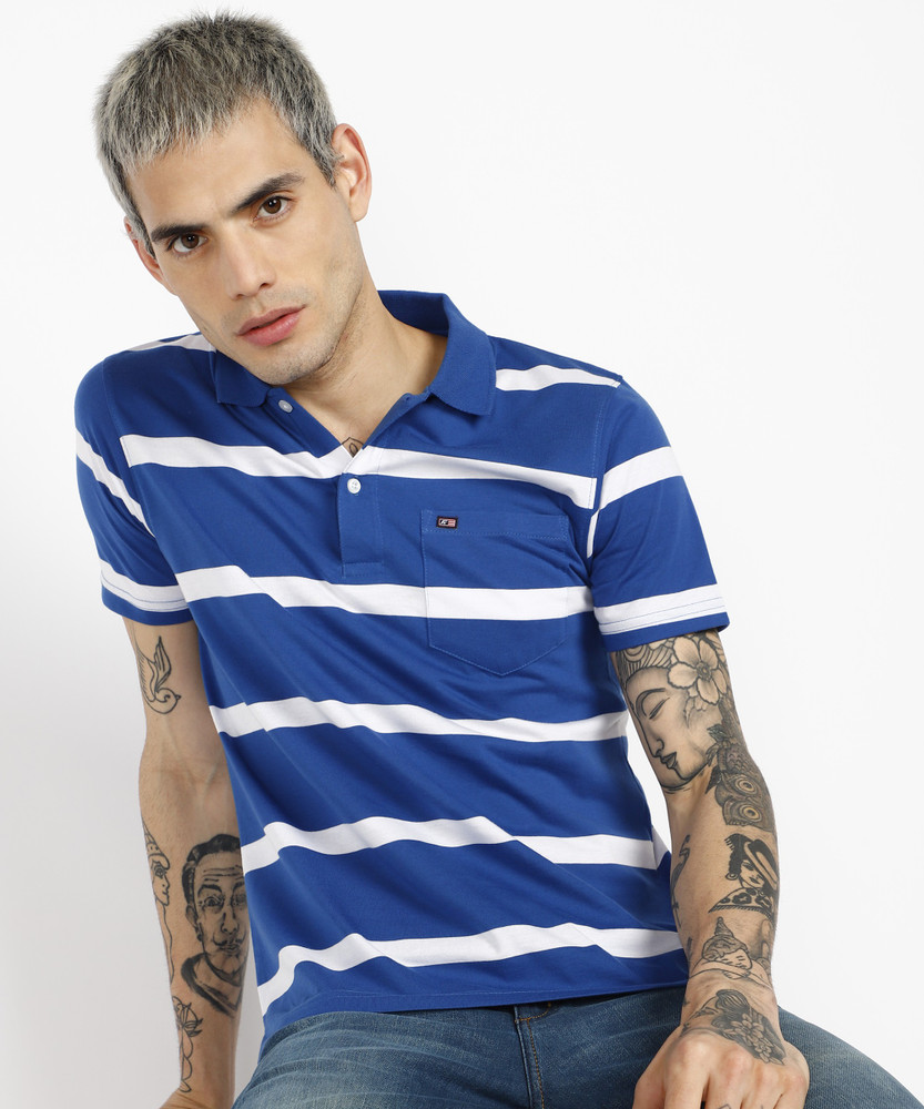 Fort Collins Striped Men Polo Neck White Blue T Shirt Buy Fort