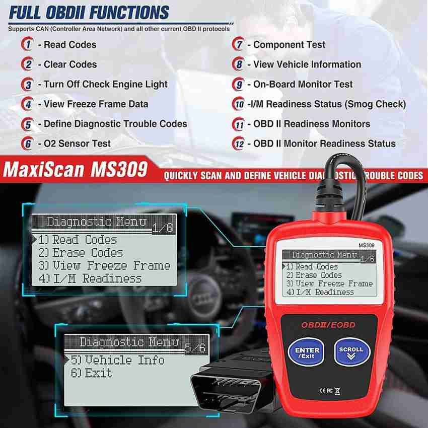 OBD2 Scanner Car Code Reader, Read Codes Clear Codes, View Freeze Frame  Data, I/M Readiness Smog Check CAN Diagnostic Scan Tool for OBDII Protocol