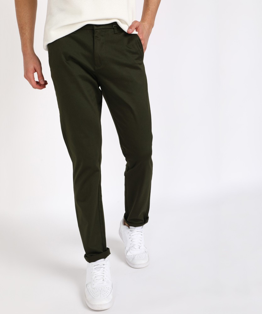 Classic Polo Mens 100 Cotton Moderate Fit Solid Olive Color Trouser