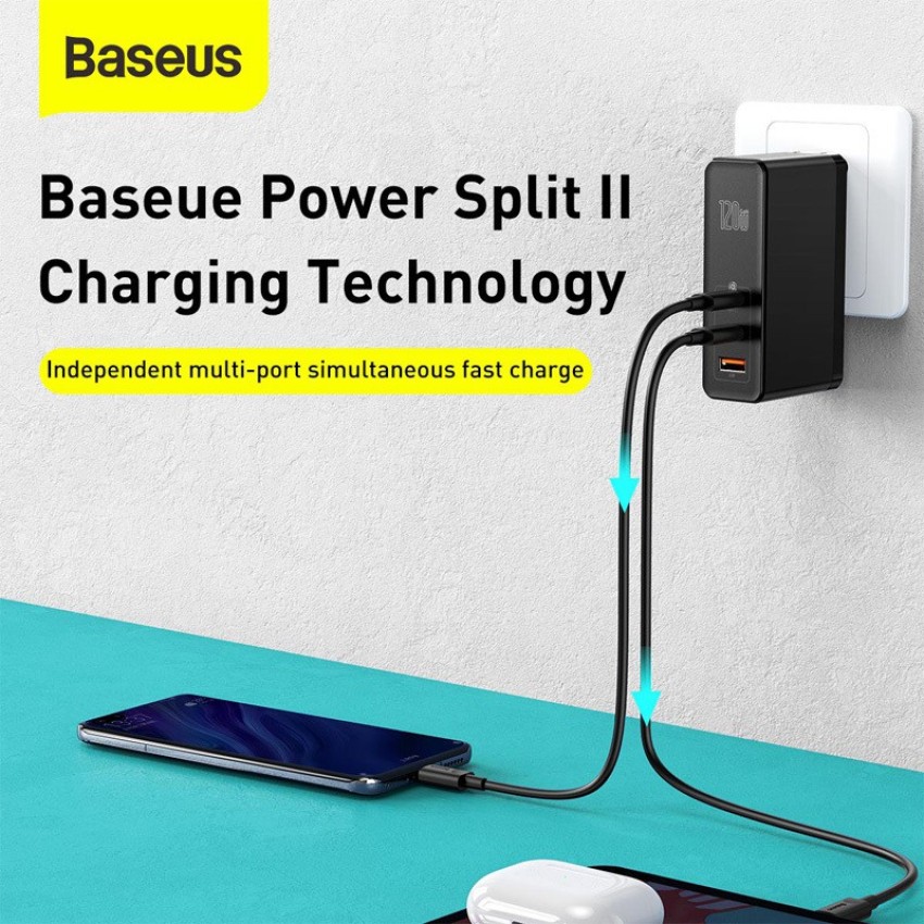 Baseus 120W Multi port USB Car Charger Quick Charge & Power delivery 30Wx4  Ports Fast Car Charger USB C for Phones/Tablets/Switch, 5FT Cable for Back