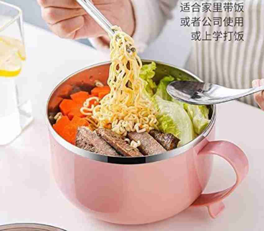 Stainless Steel Noodle & Soup Bowl with Handle, Spoon & Fork.  Airtight and Leak Proof Bowl for Pasta, Soup, Rice, Maggie Food Container  for use in Kitchen, School, Office, Travel (