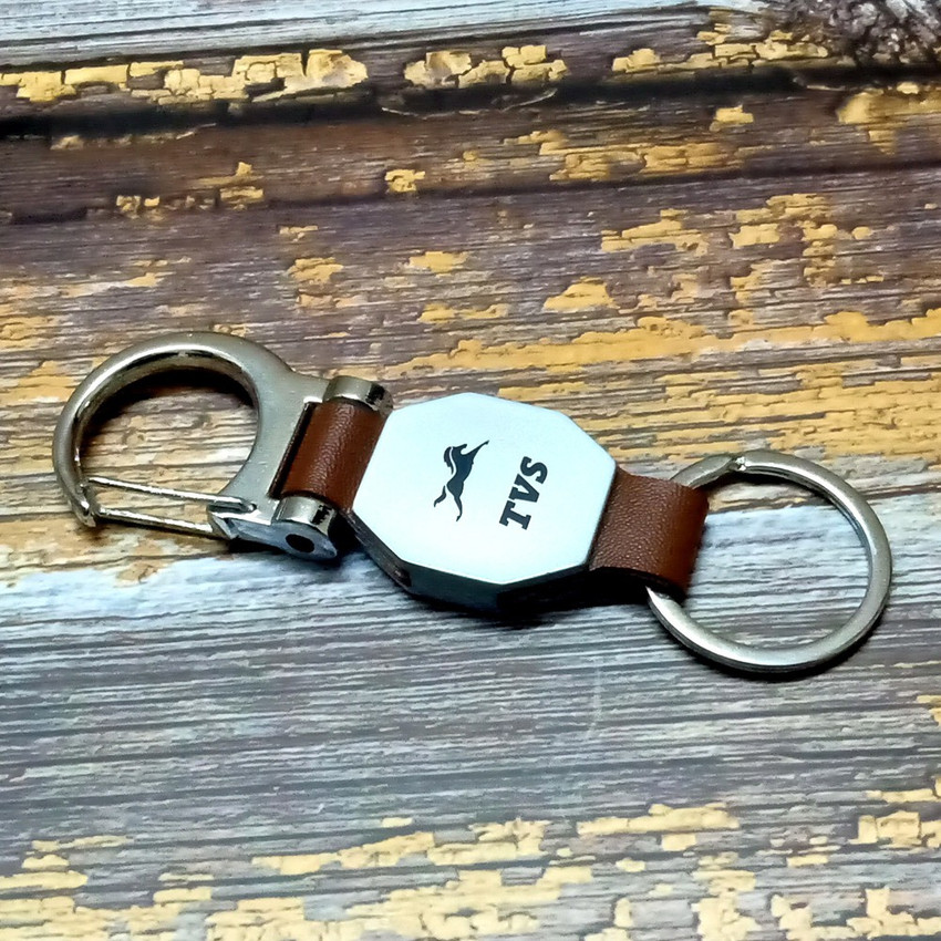 ATAR Premium Leather Metal Hook Locking Keychain TVS Design For