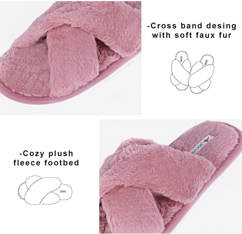 Highever Women'S Trendy Cross Fuzzy Non-slip Plush Faux Fur House | Indoor Slippers