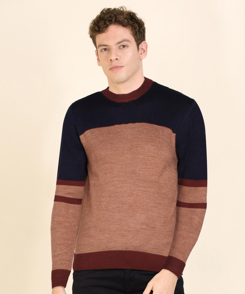 NUMERO UNO Colorblock Round Neck Casual Men Multicolor Sweater