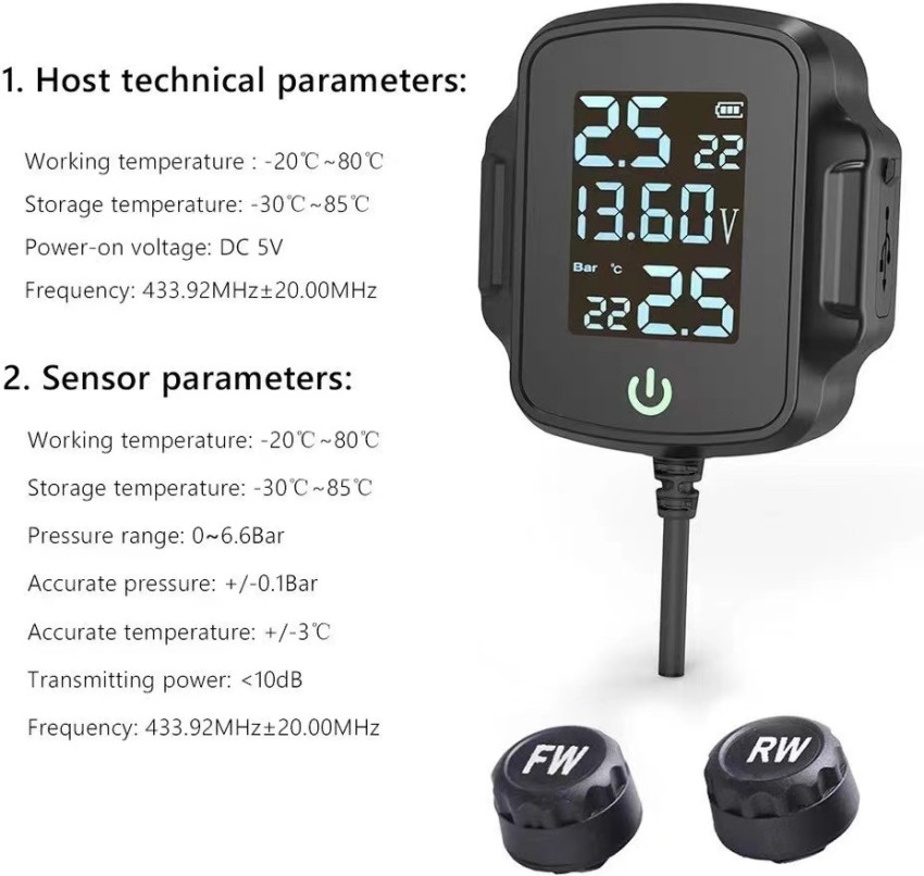 HASTHIP Digital Tire Pressure Gauge Solar Tpms for Cars 6 Alarm