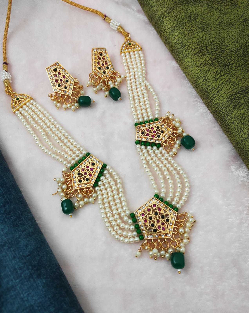 DPM Alloy Gold plated Green Jewellery Set