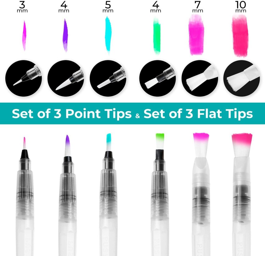 Qatalitic Water Brush Pens Set of 6 Different Sizes Great for Watercolor  Paints