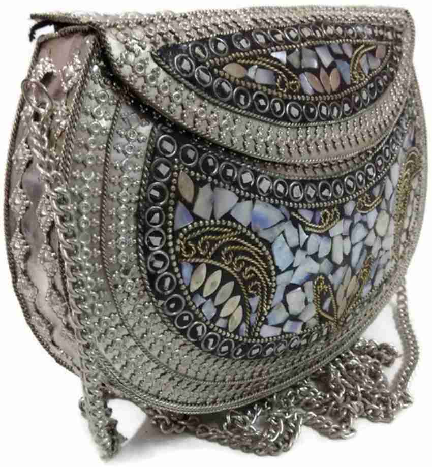 Antique Metal Clutch Indian Handmade Silver Metal Party Sling Bag