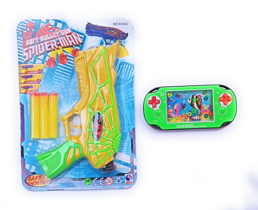 piggie Soft Bullet Gun Super Hero - SpiderMan ( Free Water Ring Game )  Multicolor - 10 cm - Soft Bullet Gun Super Hero - SpiderMan ( Free Water  Ring Game )