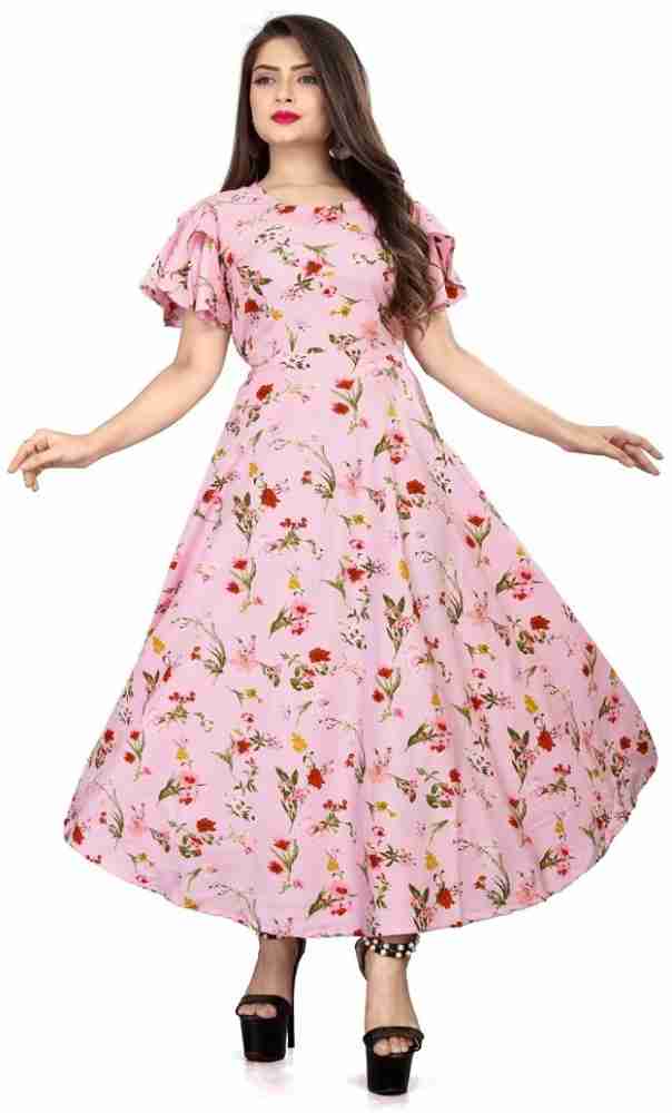 JAHU MART Women Gown Pink Dress - Buy JAHU MART Women Gown Pink Dress  Online at Best Prices in India