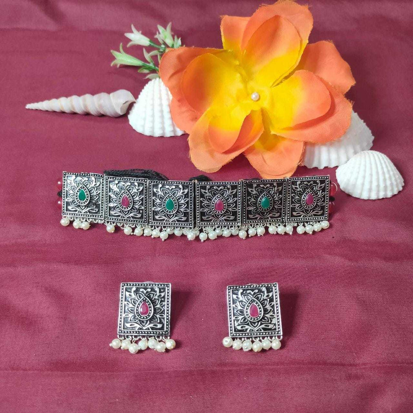Sigma Fashion Brass Black Silver Black Red Jewellery Set Price in India Buy Sigma Fashion Brass Black Silver Black Red Jewellery Set Online at Best Prices in India Flipkart