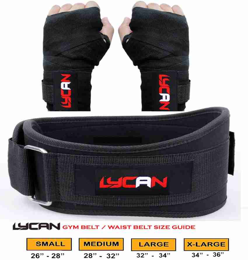 LYCAN Combo Fitness Gym Belt (M) Size (30-34) & Boxing Hand Wrap Black  Fitness Accessory Kit Kit - Buy LYCAN Combo Fitness Gym Belt (M) Size  (30-34) & Boxing Hand Wrap Black