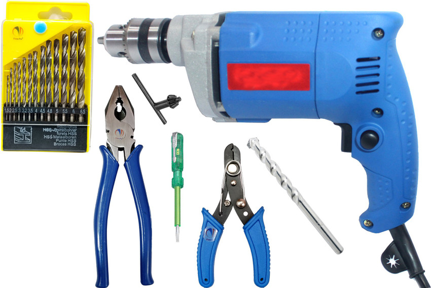Mass Pro Combo Set 10mm Electric Drill Machine Drill Bits Plier Wire Cutter Tester Power Hand Tool Kit Price in India Buy Mass Pro Combo Set 10mm Electric Drill