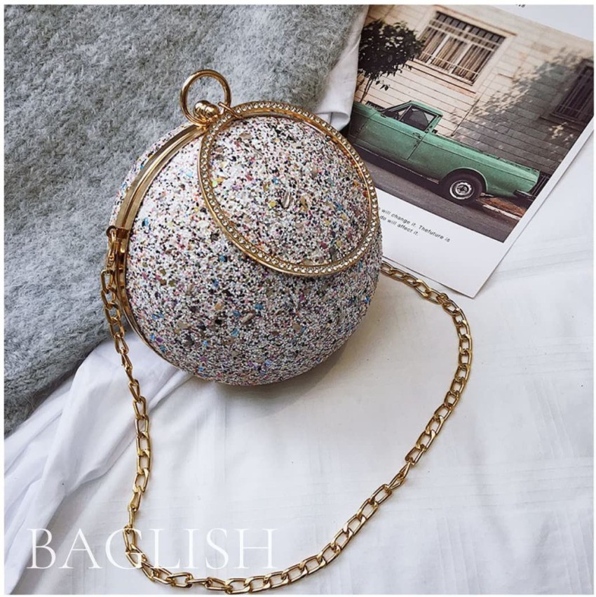 Round silver clutch discount bag