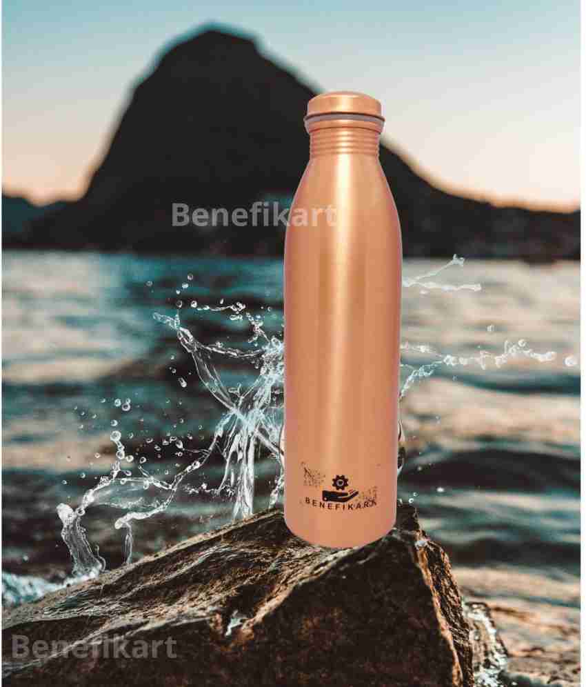 BENEFIKART Copper Water Bottle with Sipper and straw, 500ml Capacity, Plain Copper