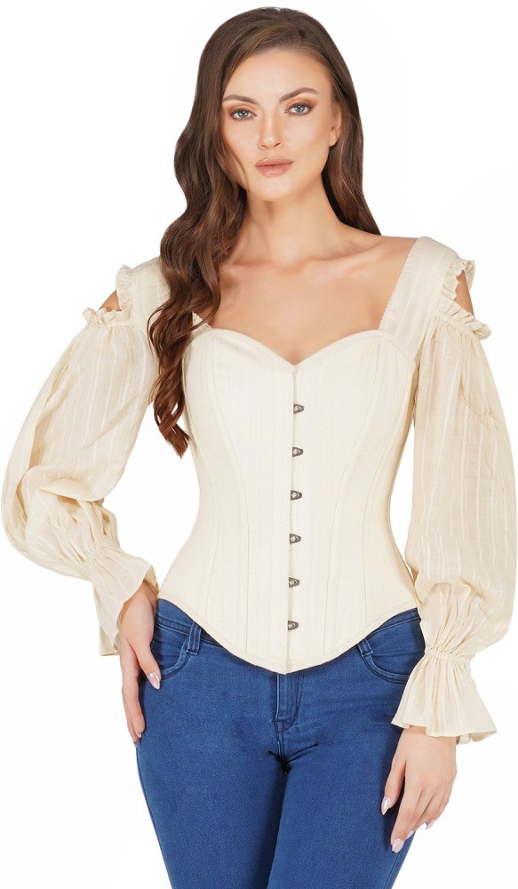 Bunny Corset Casual Floral Print Women Beige Top - Buy Bunny Corset Casual  Floral Print Women Beige Top Online at Best Prices in India